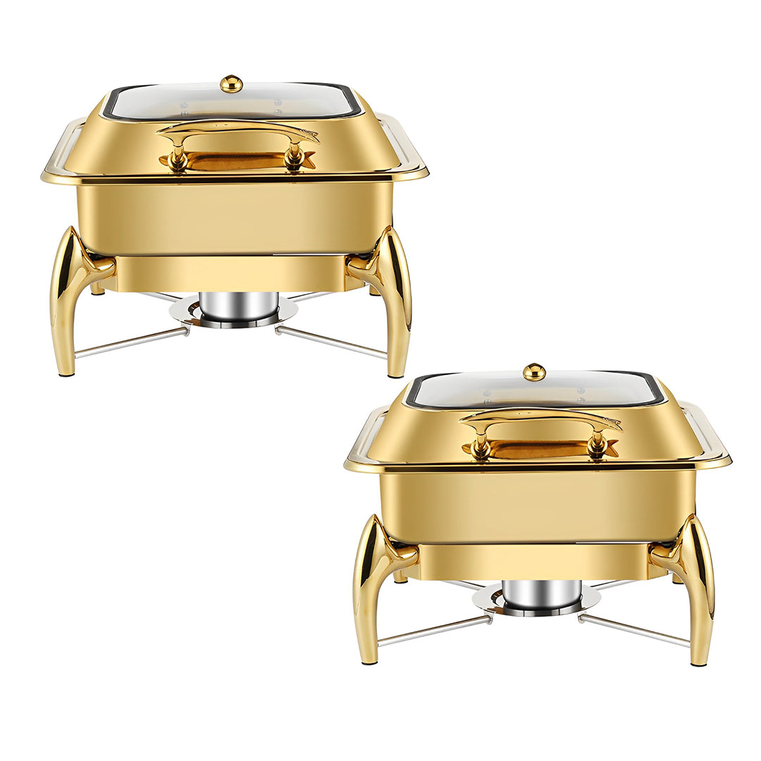 SOGA 2X Gold Plated Stainless Steel Square Chafing Dish Tray Buffet Cater Food Warmer Chafer with Top Lid - Hospitality Connect