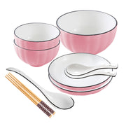 SOGA Pink Japanese Style Ceramic Dinnerware Crockery Soup Bowl Plate Server Kitchen Home Decor Set of 5 - Hospitality Connect