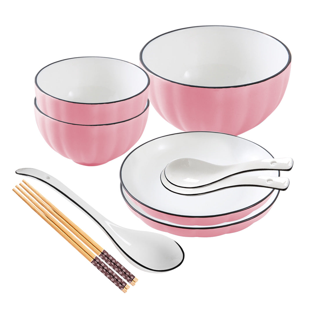 SOGA Pink Japanese Style Ceramic Dinnerware Crockery Soup Bowl Plate Server Kitchen Home Decor Set of 5 - Hospitality Connect