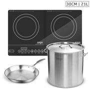 SOGA Dual Burners Cooktop Stove, 21L Stainless Steel Stockpot 30cm and 30cm Induction Fry Pan - Hospitality Connect