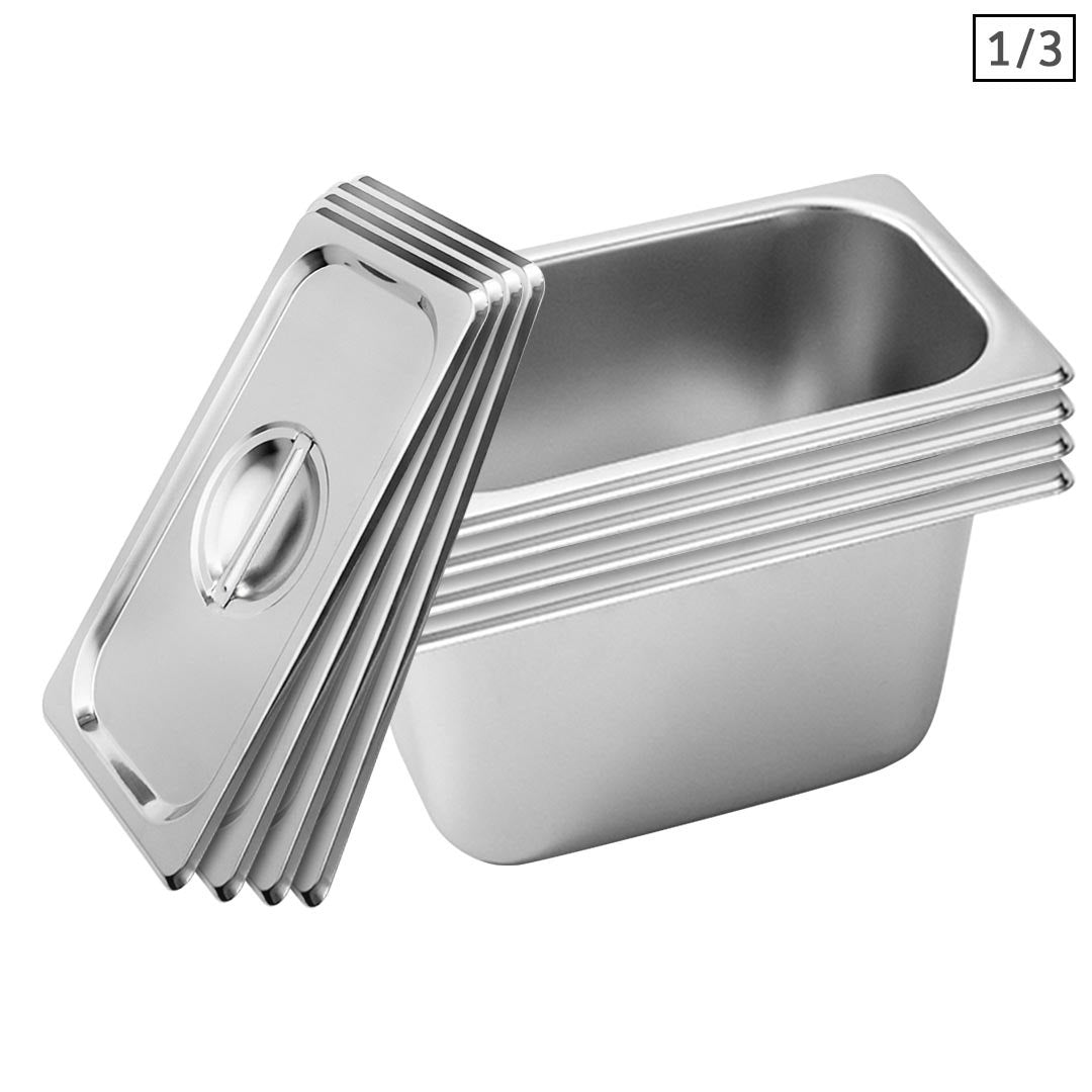 SOGA 4X Gastronorm GN Pan Full Size 1/3 GN Pan 15cm Deep Stainless Steel Tray With Lid - Hospitality Connect