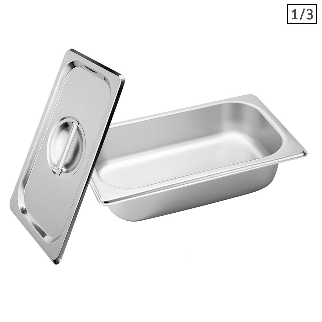 SOGA Gastronorm GN Pan Full Size 1/3 GN Pan 6.5 cm Deep Stainless Steel Tray With Lid - Hospitality Connect