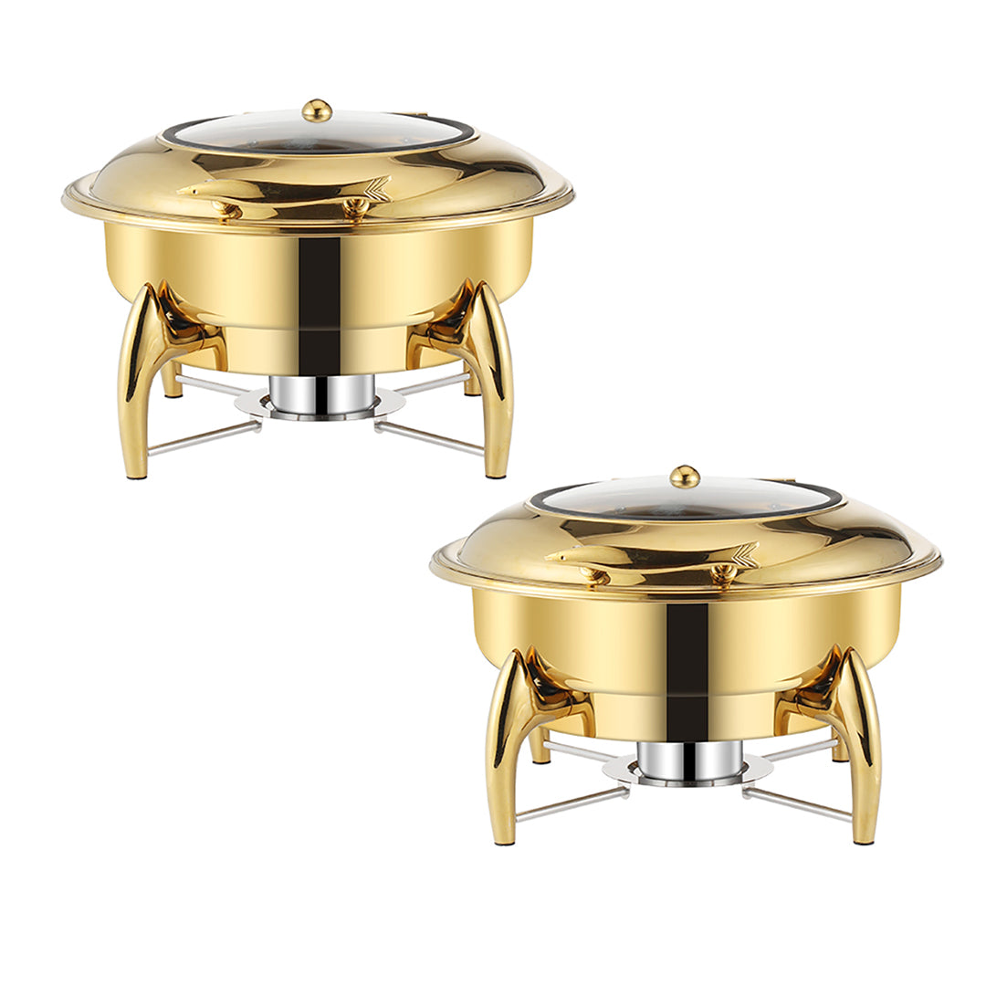 SOGA 2X Gold Plated Stainless Steel Round Chafing Dish Tray Buffet Cater Food Warmer Chafer with Top Lid - Hospitality Connect
