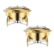 SOGA 2X Gold Plated Stainless Steel Round Chafing Dish Tray Buffet Cater Food Warmer Chafer with Top Lid - Hospitality Connect
