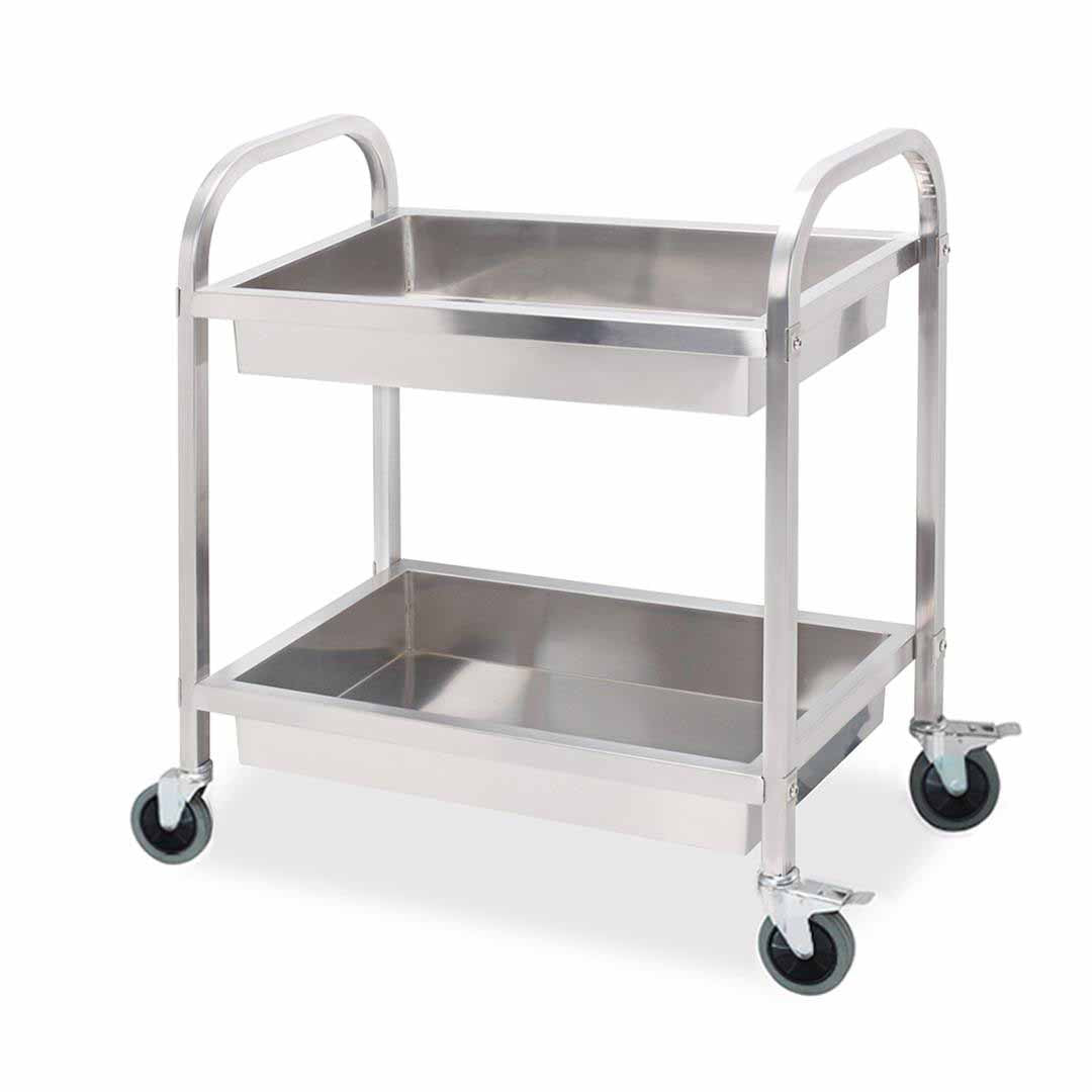 SOGA 2 Tier 75x40x83cm Stainless Steel Kitchen Trolley Bowl Collect Service Food Cart Small - Hospitality Connect