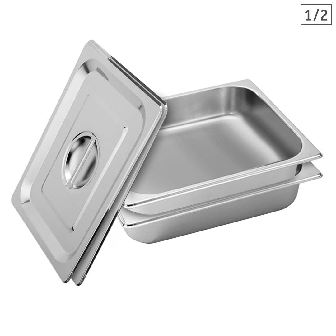 SOGA 2X Gastronorm GN Pan Full Size 1/2 GN Pan 6.5cm Deep Stainless Steel Tray With Lid - Hospitality Connect