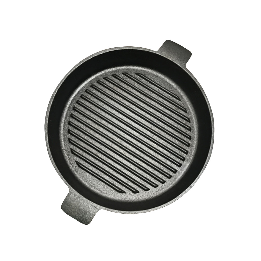 SOGA 25cm Round Ribbed Cast Iron Frying Pan Skillet Steak Sizzle Platter with Handle - Hospitality Connect