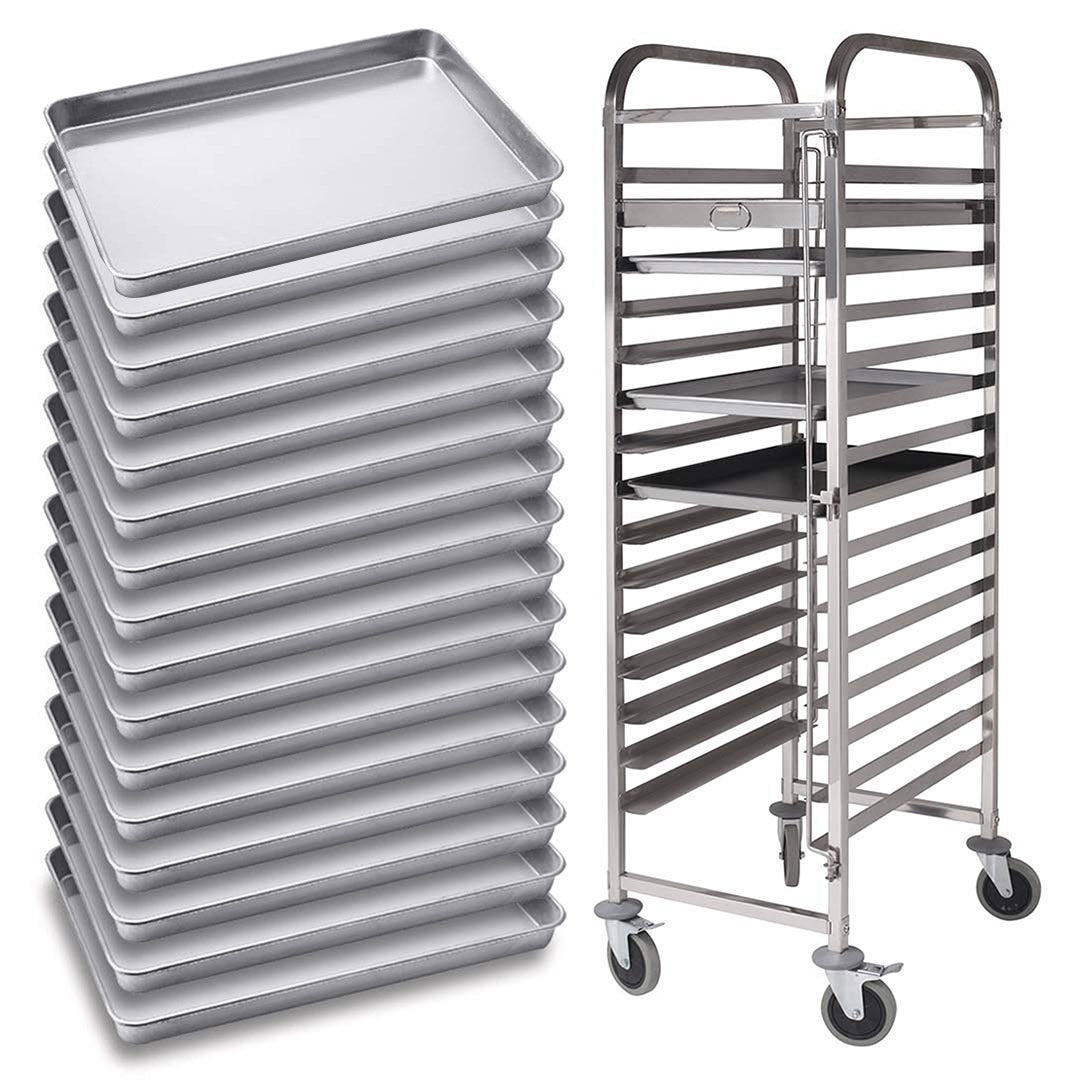 SOGA Gastronorm Trolley 16 Tier Stainless Steel with Aluminum Baking Pan Cooking Tray for Bakers - Hospitality Connect