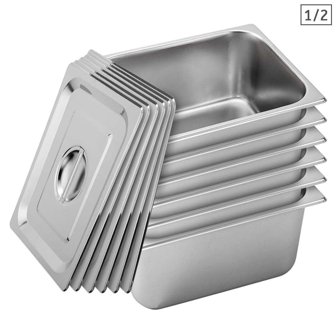 SOGA 6X Gastronorm GN Pan Full Size 1/2 GN Pan 20cm Deep Stainless Steel Tray With Lid - Hospitality Connect