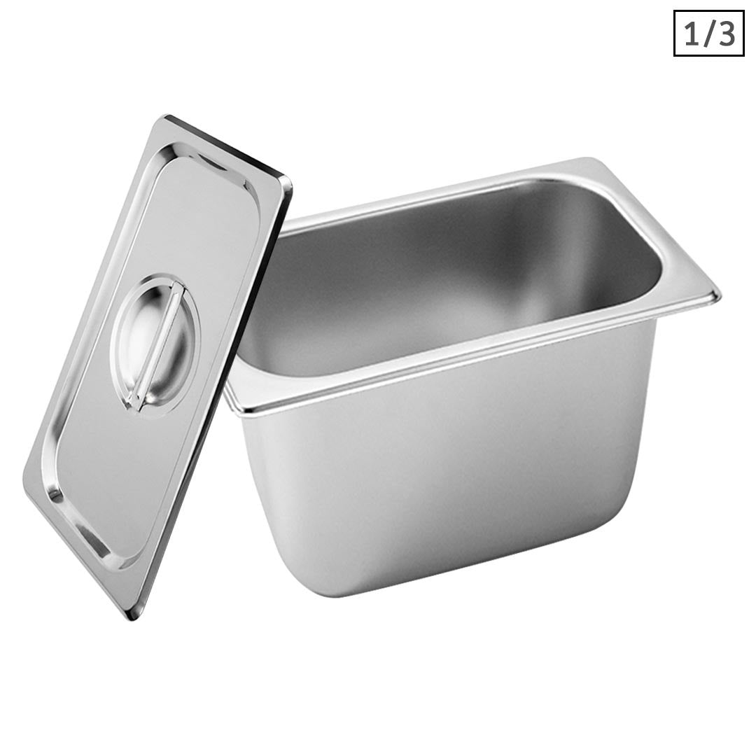 SOGA Gastronorm GN Pan Full Size 1/3 GN Pan 20cm Deep Stainless Steel Tray With Lid - Hospitality Connect