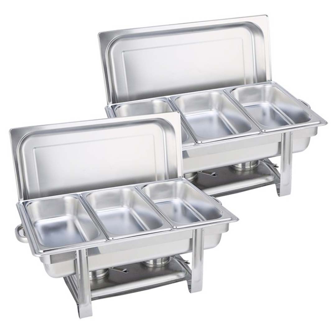SOGA 2X Triple Tray Stainless Steel Chafing Catering Dish Food Warmer - Hospitality Connect