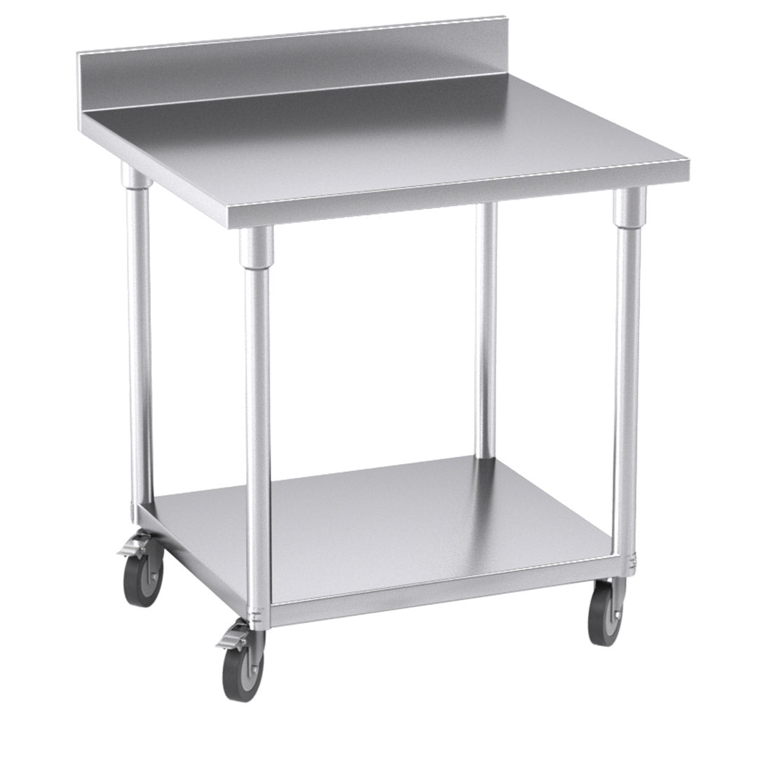 SOGA 80cm Commercial Catering Kitchen Stainless Steel Prep Work Bench Table with Backsplash and Caster Wheels - Hospitality Connect