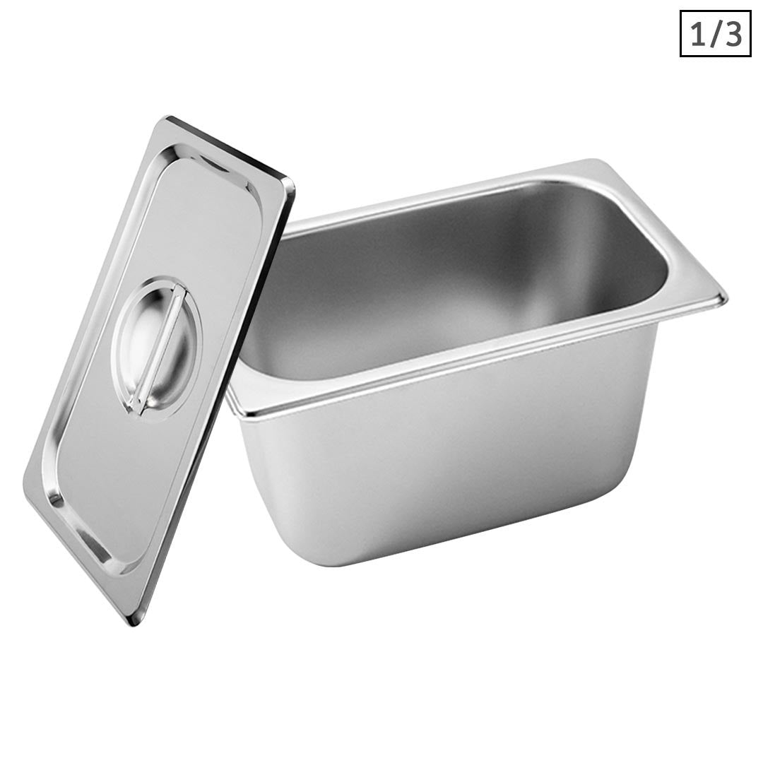 SOGA Gastronorm GN Pan Full Size 1/3 GN Pan 15cm Deep Stainless Steel Tray With Lid - Hospitality Connect