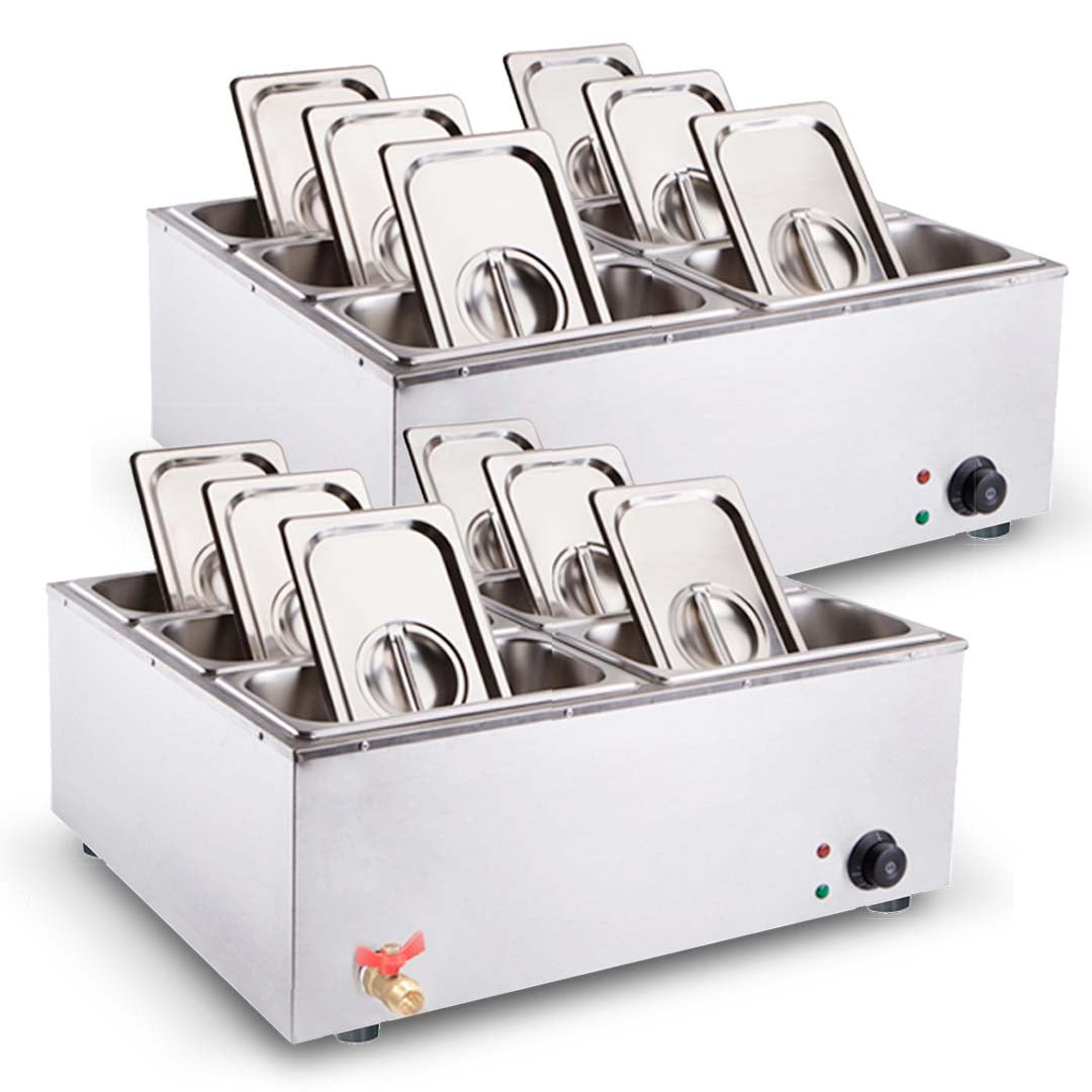 SOGA 2X Stainless Steel 6 X 1/3 GN Pan Electric Bain-Marie Food Warmer with Lid - Hospitality Connect