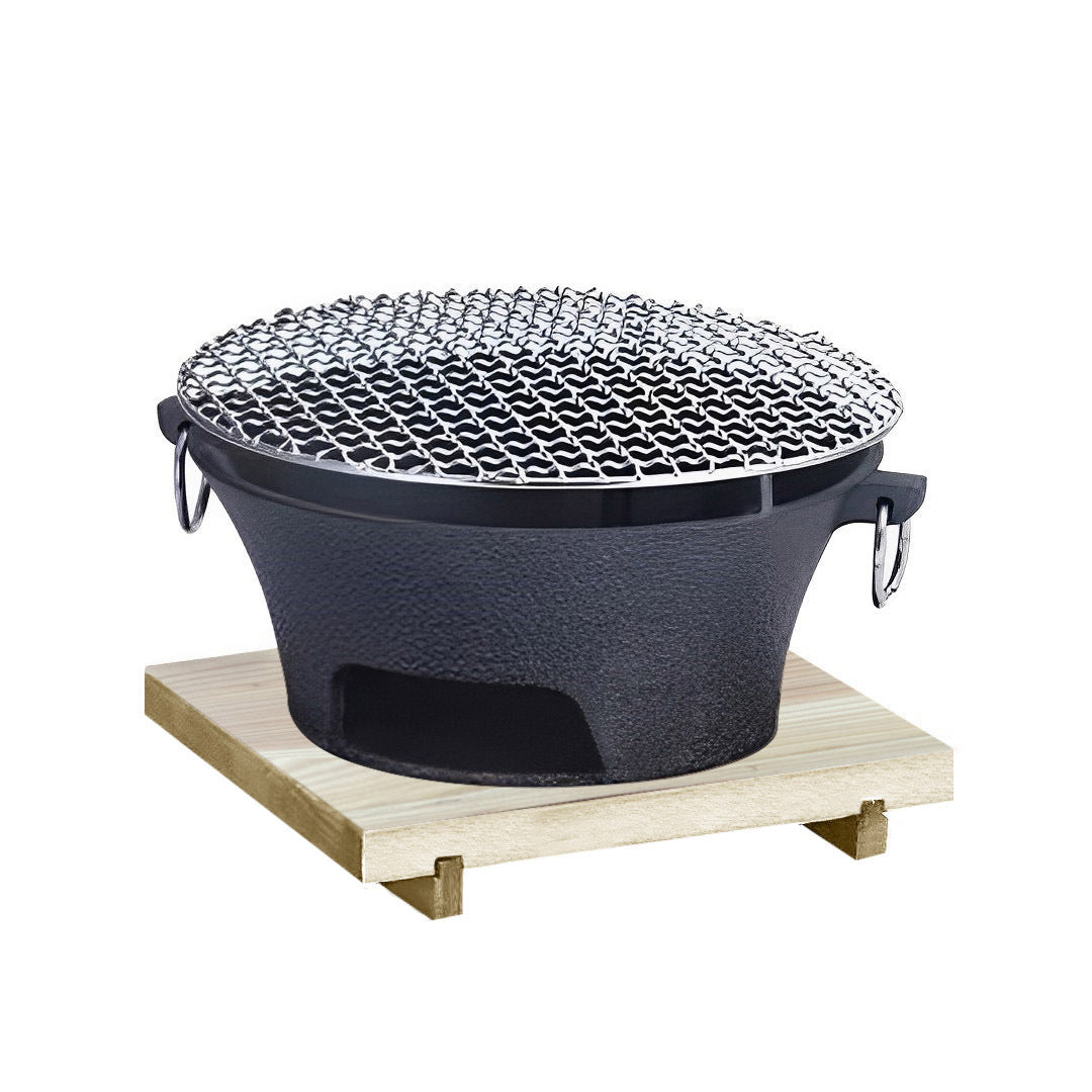 SOGA Large Cast Iron Round Stove Charcoal Table Net Grill Japanese Style BBQ Picnic Camping with Wooden Board - Hospitality Connect