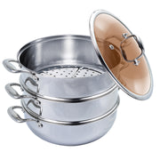 SOGA 3 Tier 30cm Heavy Duty Stainless Steel Food Steamer Vegetable Pot Stackable Pan Insert with Glass Lid - Hospitality Connect