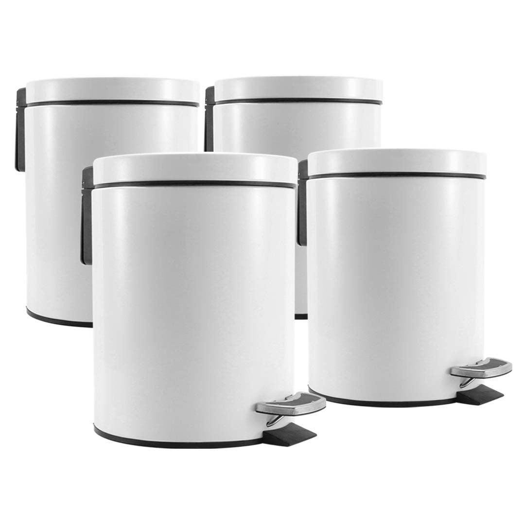 SOGA 4X 12L Foot Pedal Stainless Steel Rubbish Recycling Garbage Waste Trash Bin Round White - Hospitality Connect