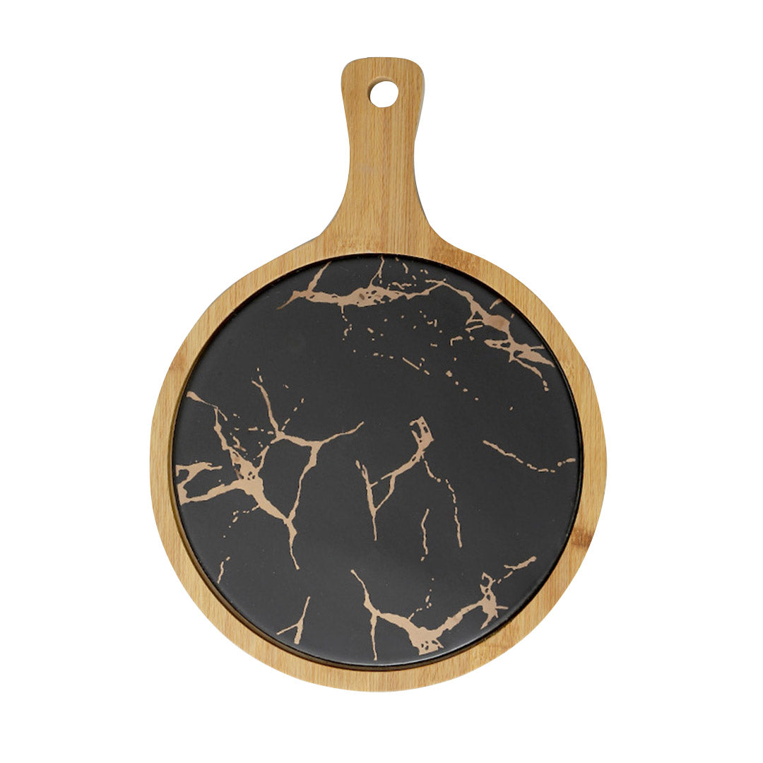 SOGA 30cm Black Circle Wooden Serving Tray Slate Steak Serving Platter Chopping Board Paddle Home Decor - Hospitality Connect