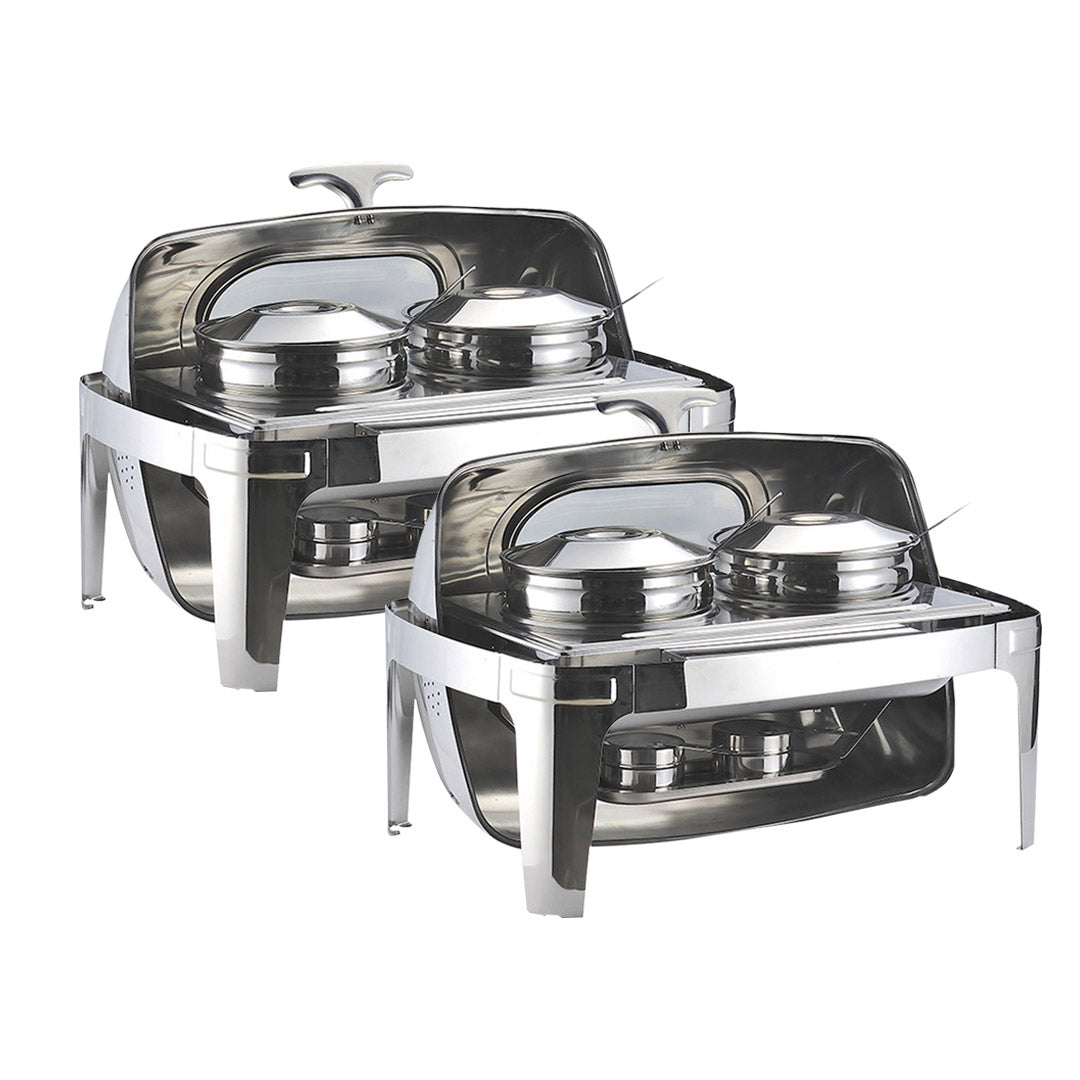 SOGA 2X 6.5L Stainless Steel Double Soup Tureen Bowl Station Roll Top Buffet Chafing Dish Catering Chafer Food Warmer Server - Hospitality Connect