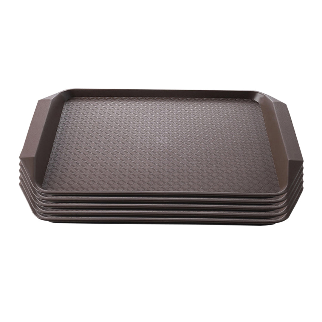 SOGA Rectangular Serving Tray Heavy Duty Waterproof Stackable Plastic Food Snack Pan Set of 5 Coffee - Hospitality Connect