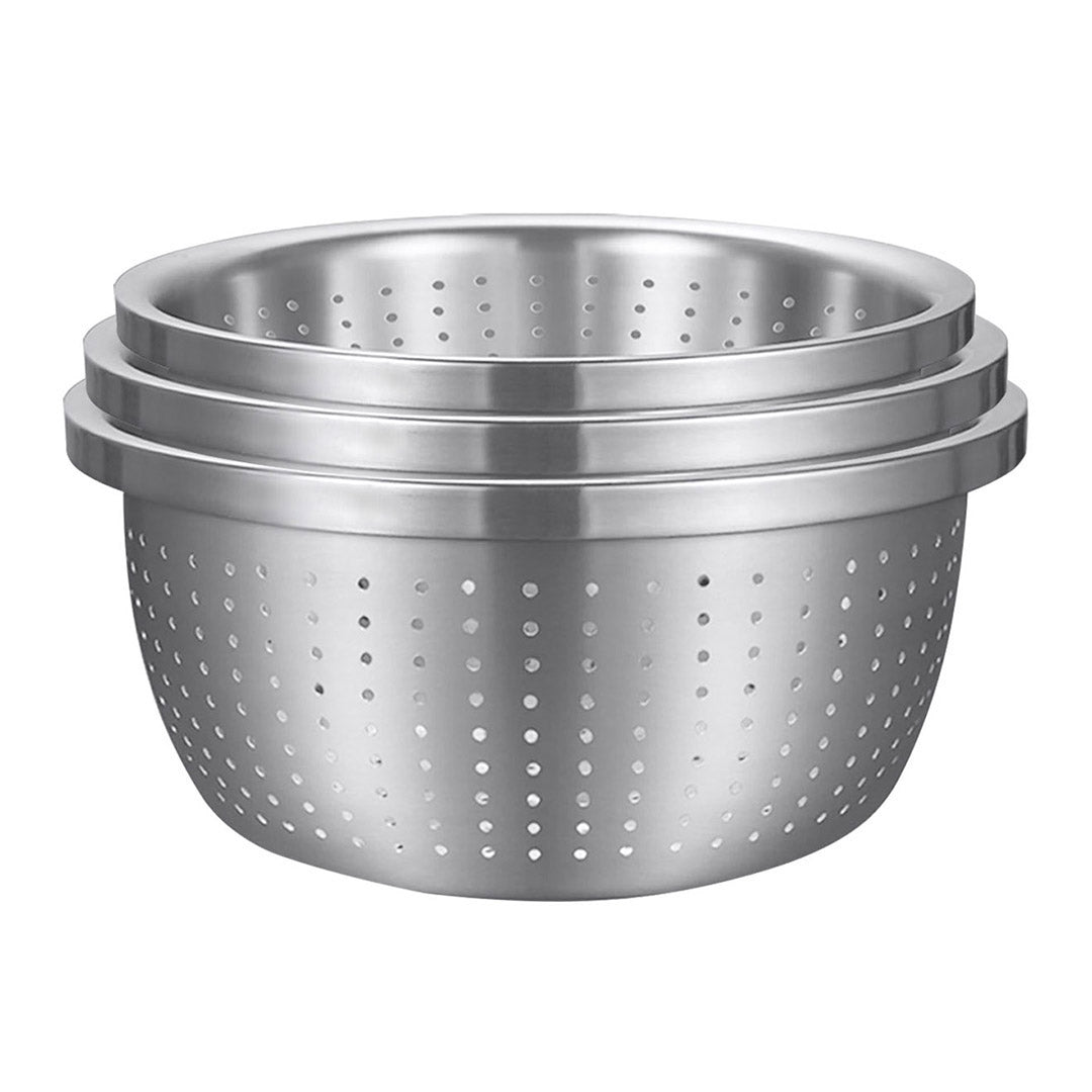 SOGA Stainless Steel Nesting Basin Colander Perforated Kitchen Sink Washing Bowl Metal Basket Strainer Set of 3 - Hospitality Connect