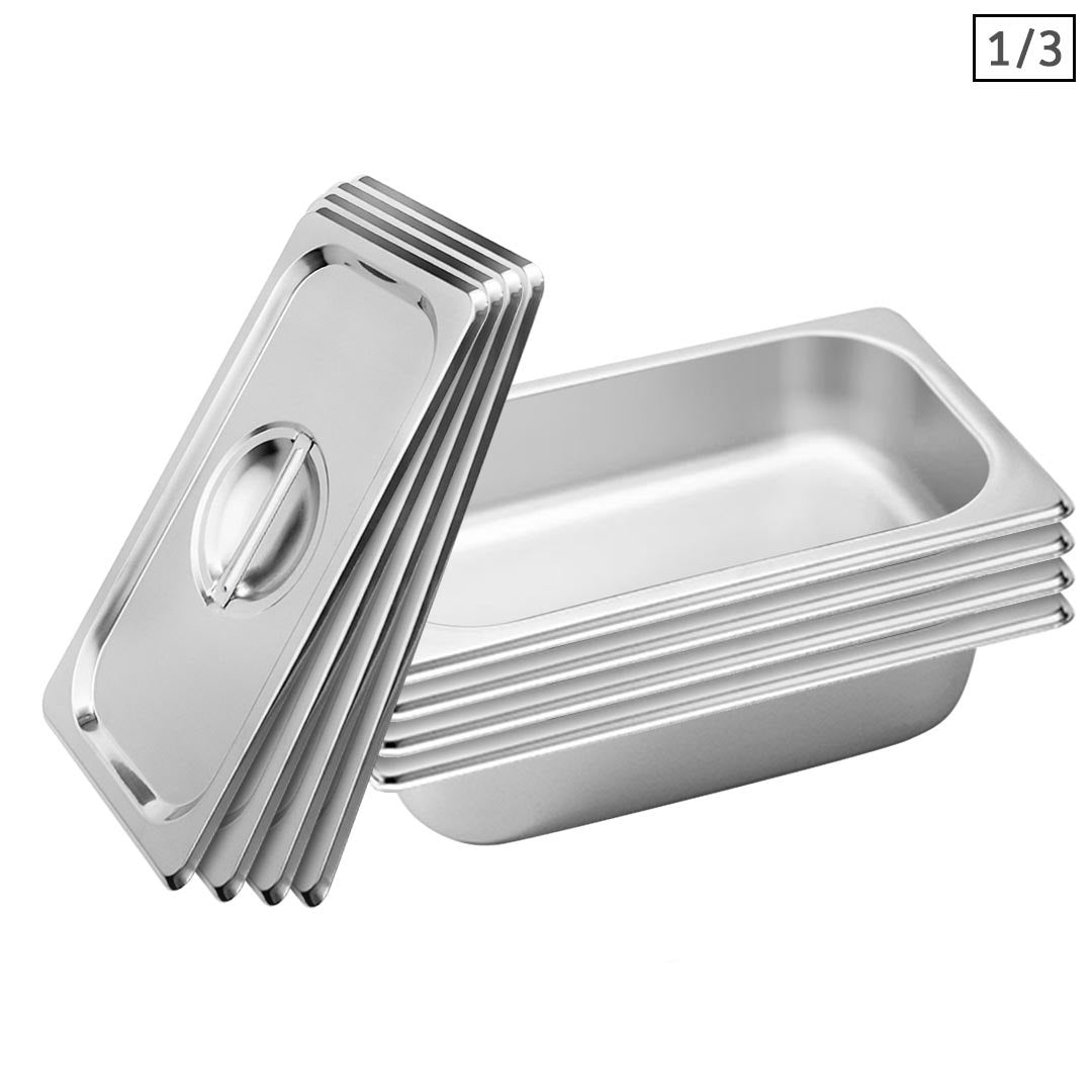 SOGA 4X Gastronorm GN Pan Full Size 1/3 GN Pan 6.5 cm Deep Stainless Steel Tray With Lid - Hospitality Connect