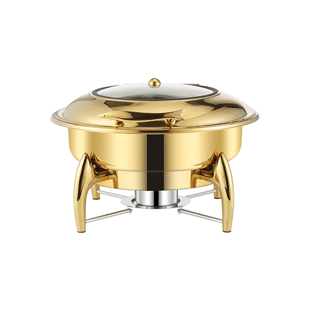 SOGA Gold Plated Stainless Steel Round Chafing Dish Tray Buffet Cater Food Warmer Chafer with Top Lid - Hospitality Connect
