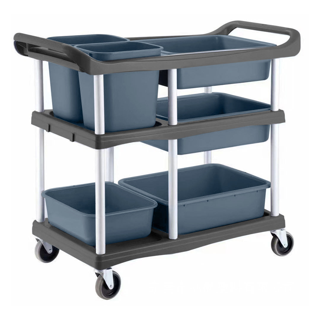 SOGA 3-Tier Commercial Soiled Food Trolley Dirty Plate Cart Five Buckets Kitchen Food Utility - Hospitality Connect