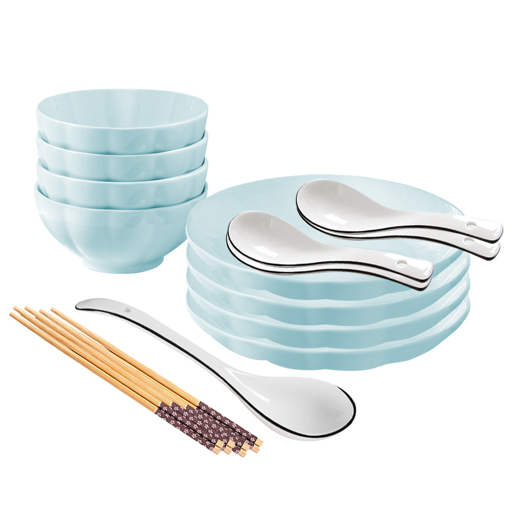 SOGA Light Blue Japanese Style Ceramic Dinnerware Crockery Soup Bowl Plate Server Kitchen Home Decor Set of 8 - Hospitality Connect