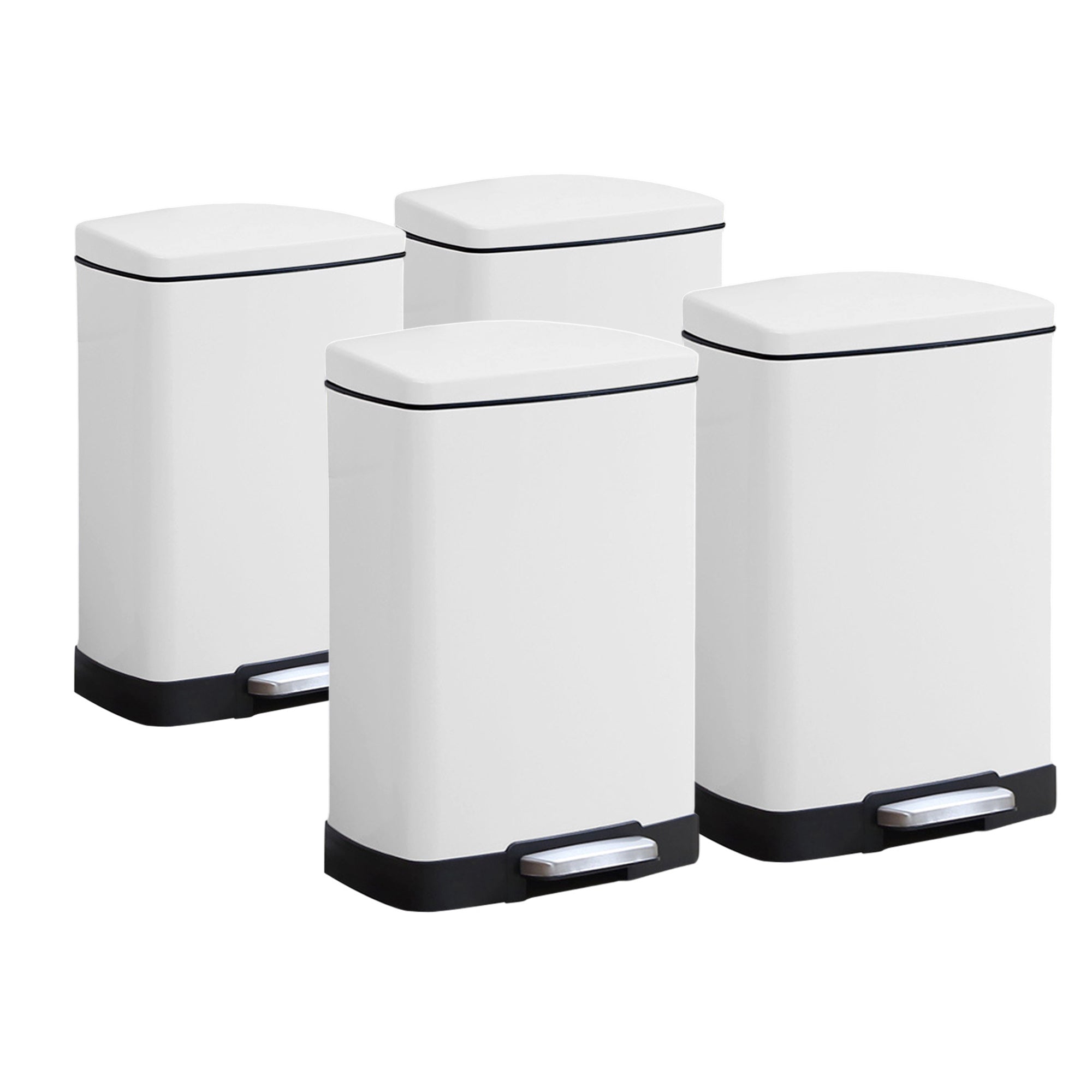 SOGA 4X Foot Pedal Stainless Steel Rubbish Recycling Garbage Waste Trash Bin Rectangular Shape 12L White - Hospitality Connect