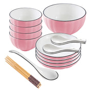 SOGA Pink Japanese Style Ceramic Dinnerware Crockery Soup Bowl Plate Server Kitchen Home Decor Set of 9 - Hospitality Connect