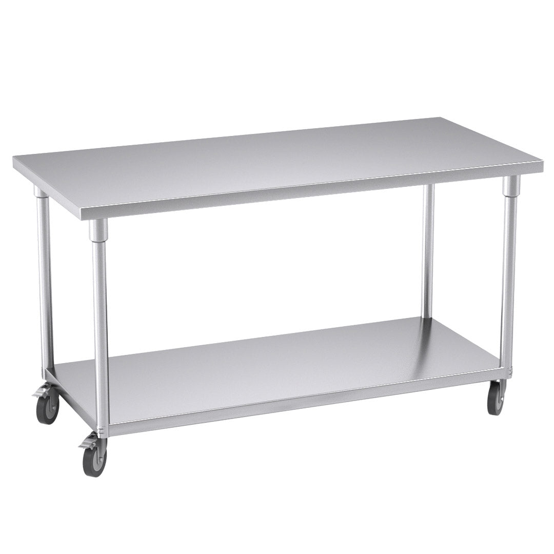 SOGA 150cm Commercial Catering Kitchen Stainless Steel Prep Work Bench Table with Wheels - Hospitality Connect