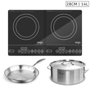 SOGA Dual Burners Cooktop Stove, 14L Stainless Steel Stockpot and 28cm Induction Fry Pan - Hospitality Connect