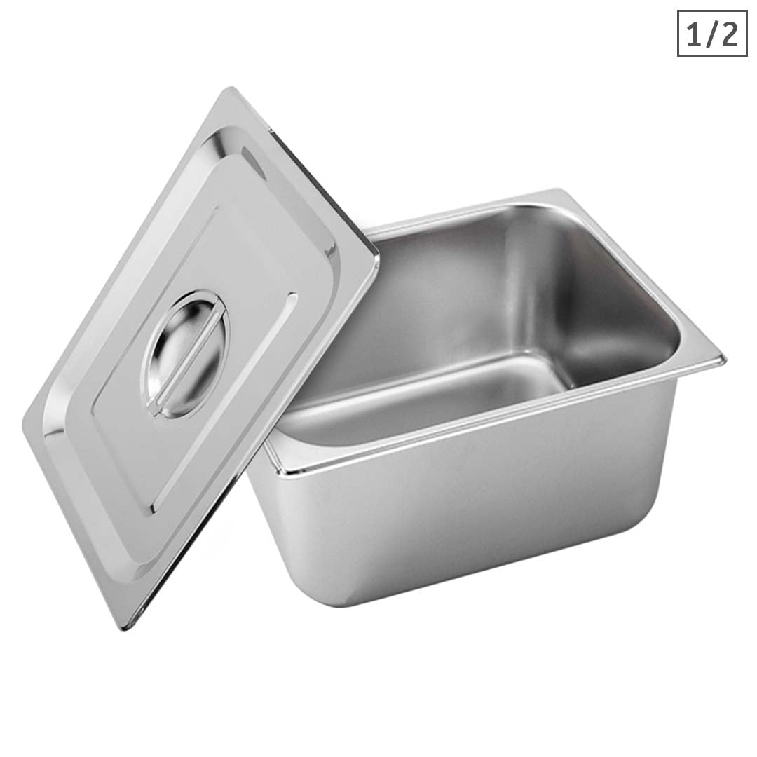 SOGA Gastronorm GN Pan Full Size 1/2 GN Pan 20cm Deep Stainless Steel Tray With Lid - Hospitality Connect