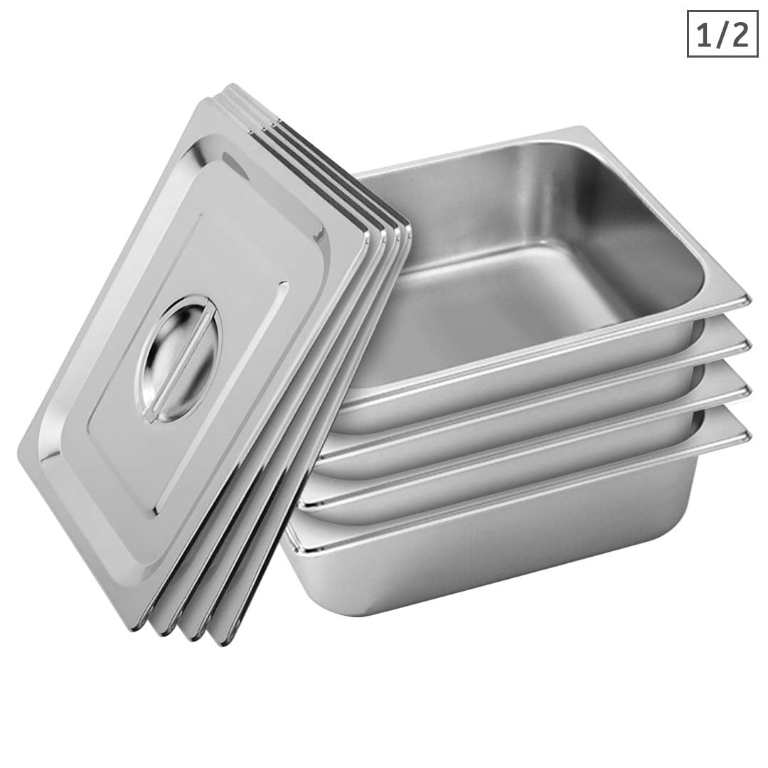 SOGA 4X Gastronorm GN Pan Full Size 1/2 GN Pan 10cm Deep Stainless Steel Tray With Lid - Hospitality Connect