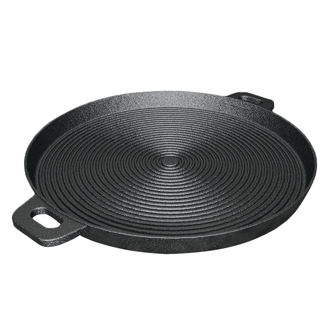 SOGA 35cm Round Ribbed Cast Iron Frying Pan Skillet Steak Sizzle Platter with Handle - Hospitality Connect