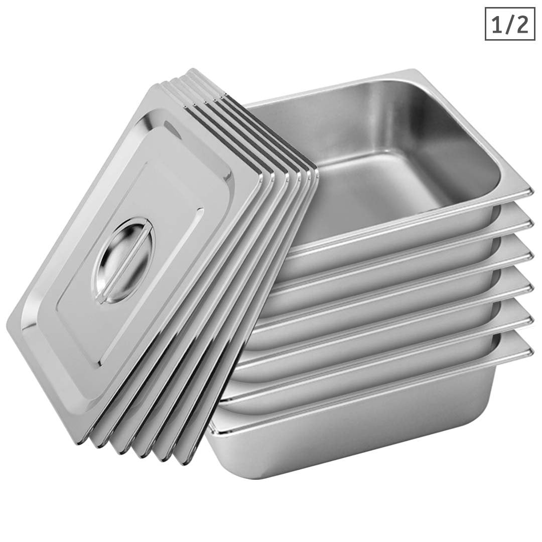 SOGA 6X Gastronorm GN Pan Full Size 1/2 GN Pan 10cm Deep Stainless Steel Tray With Lid - Hospitality Connect