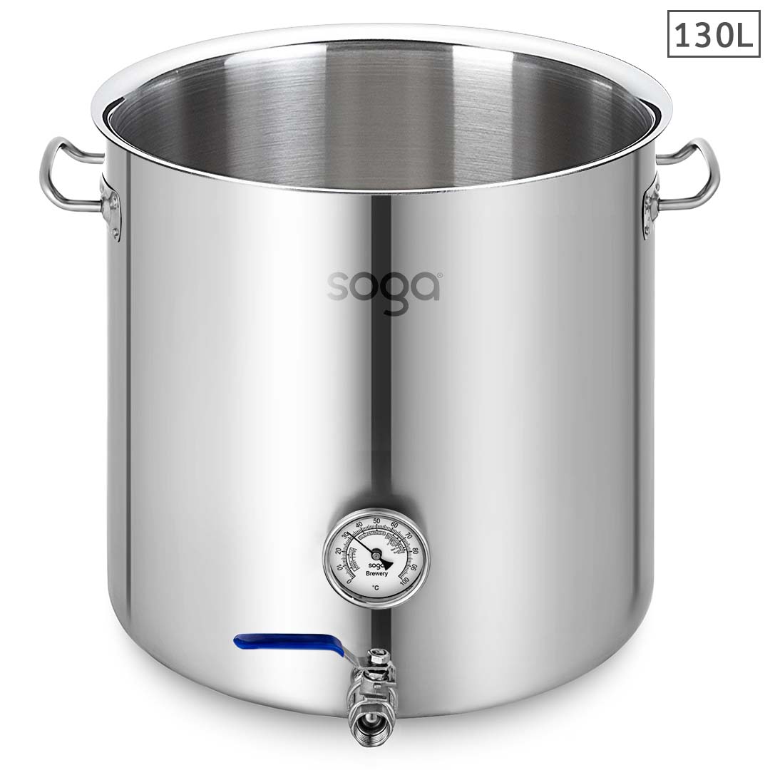 SOGA Stainless Steel 130L No Lid Brewery Pot With Beer Valve 55*55cm - Hospitality Connect