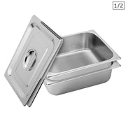 SOGA 2X Gastronorm GN Pan Full Size 1/2 GN Pan 10cm Deep Stainless Steel Tray With Lid - Hospitality Connect