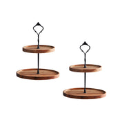 SOGA 2X 15cm 2 Tier  Brown Round Wooden Acacia Dessert Tray Cake Snacks Cupcake Stand Buffet Serving Countertop Decor - Hospitality Connect