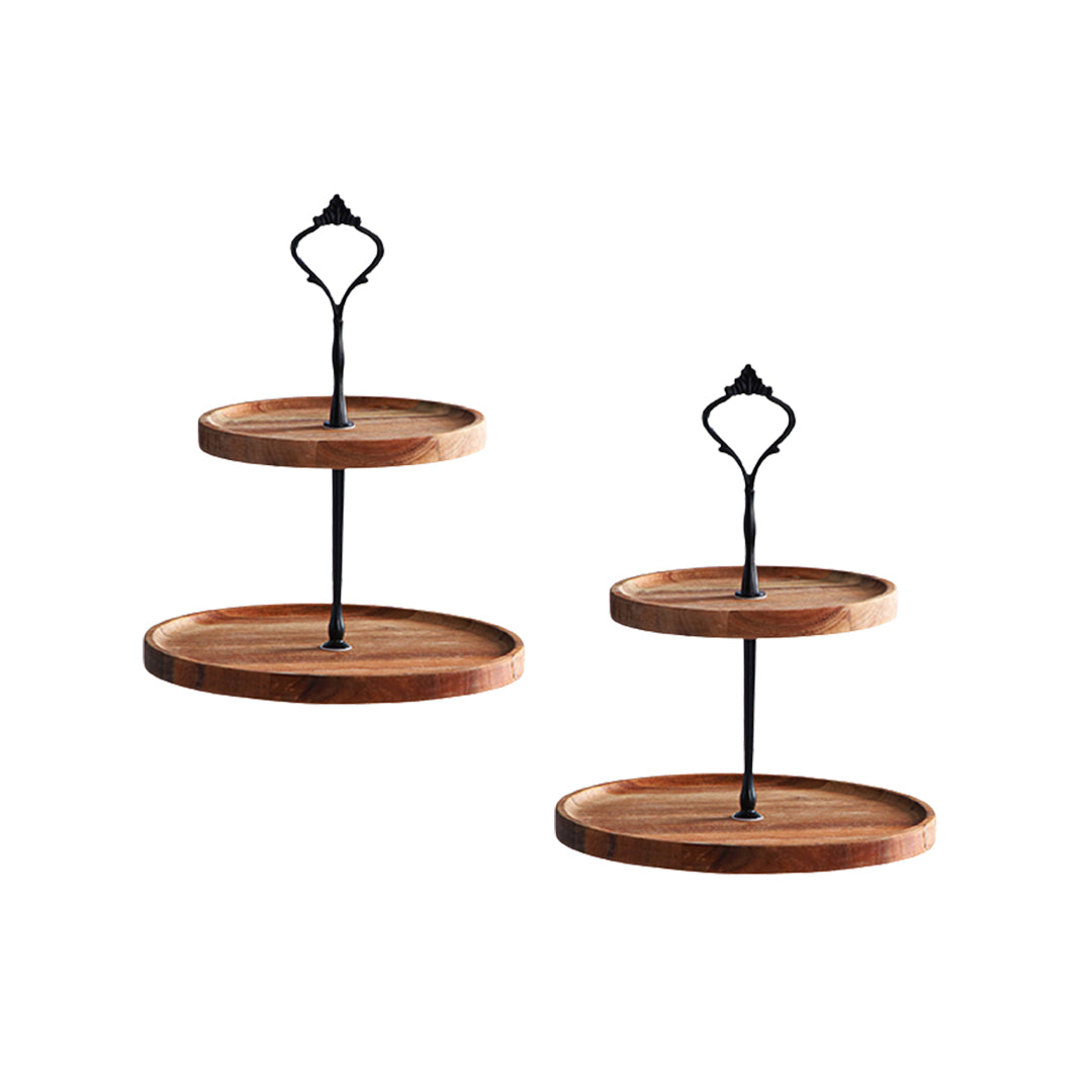 SOGA 2X 15cm 2 Tier  Brown Round Wooden Acacia Dessert Tray Cake Snacks Cupcake Stand Buffet Serving Countertop Decor - Hospitality Connect