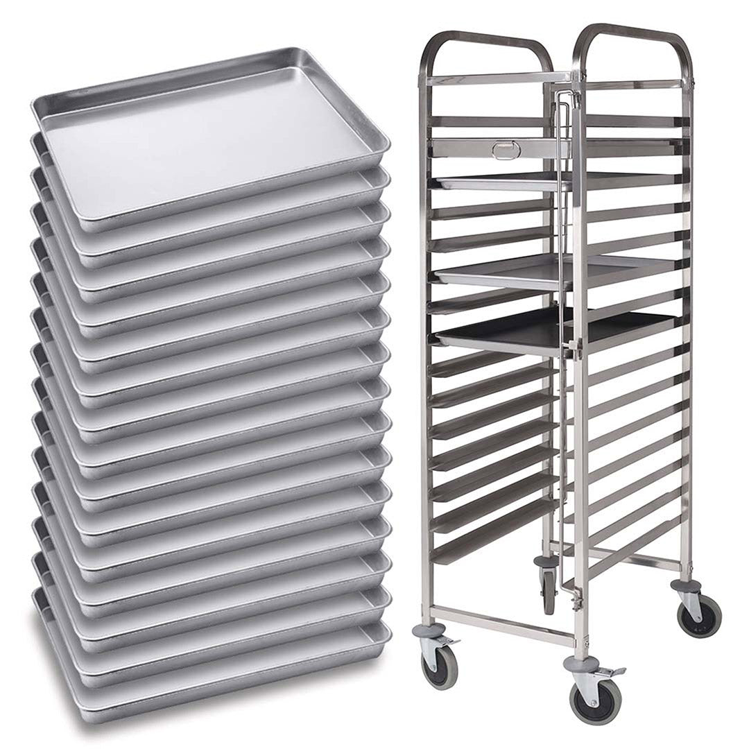 SOGA Gastronorm Trolley 15 Tier Stainless Steel with Aluminum Baking Pan Cooking Tray for Bakers - Hospitality Connect