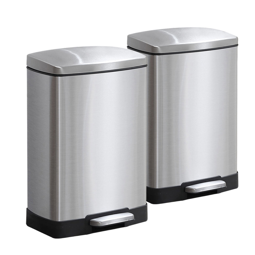 SOGA 2X Foot Pedal Stainless Steel Rubbish Recycling Garbage Waste Trash Bin Rectangular Shape 12L Silver - Hospitality Connect