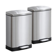 SOGA 2X Foot Pedal Stainless Steel Rubbish Recycling Garbage Waste Trash Bin Rectangular Shape 12L Silver - Hospitality Connect