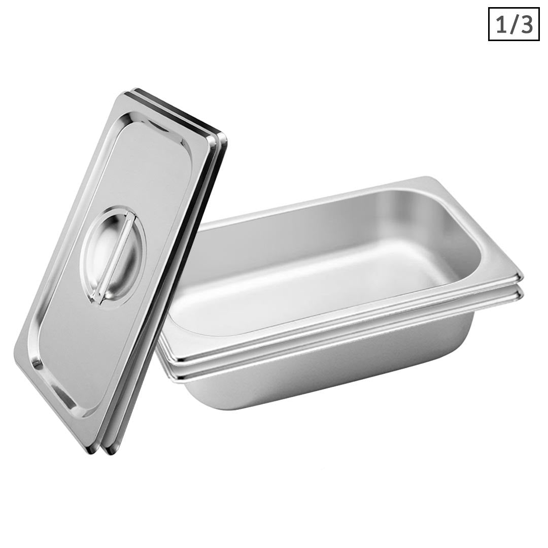 SOGA 2X Gastronorm GN Pan Full Size 1/3 GN Pan 6.5 cm Deep Stainless Steel Tray With Lid - Hospitality Connect