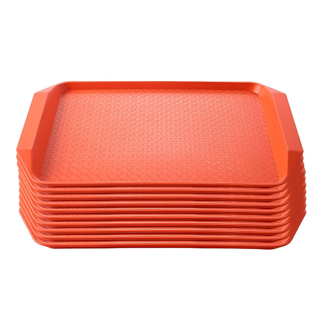 SOGA Rectangular Serving Tray Heavy Duty Waterproof Stackable Plastic Food Snack Pan Set of 10 Orange - Hospitality Connect
