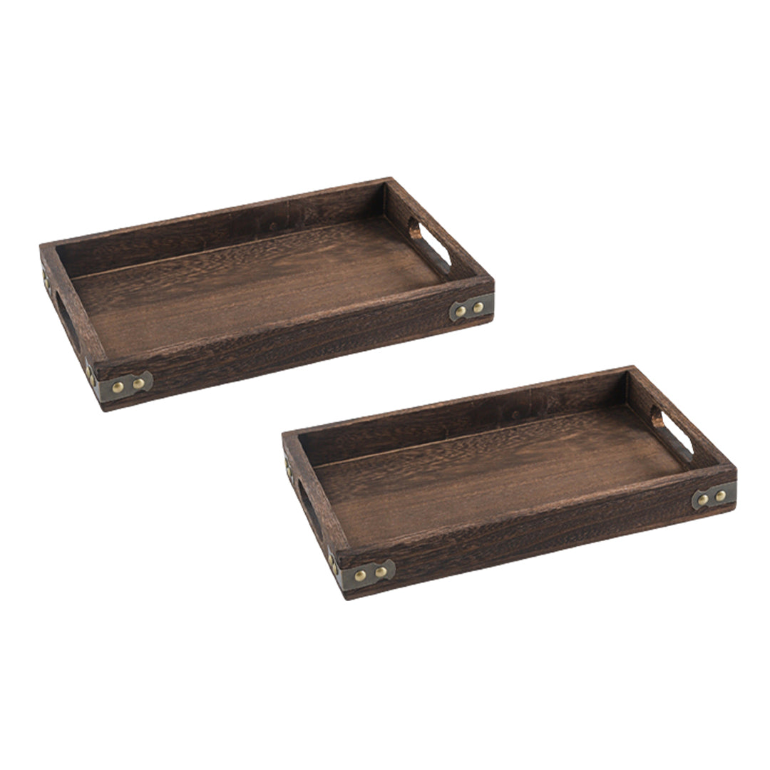 SOGA 2X Small Walnut Rectangle Wooden Tray Breakfast Dinner Serving Board Tea Set Holder Kitchen Home Decor - Hospitality Connect