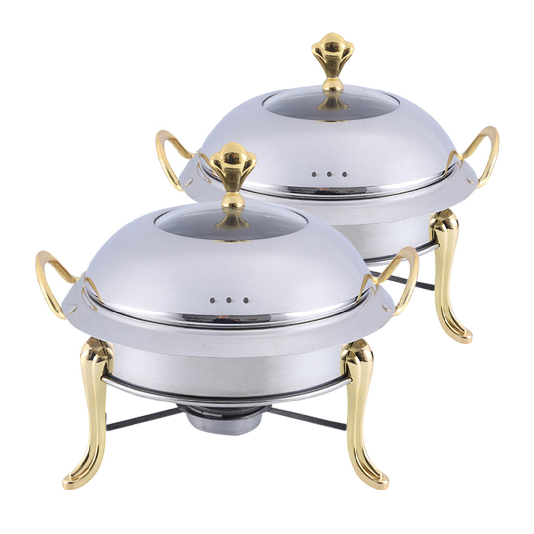 SOGA 2X Stainless Steel Gold Accents Round Buffet Chafing Dish Cater Food Warmer Chafer with Glass Top Lid - Hospitality Connect