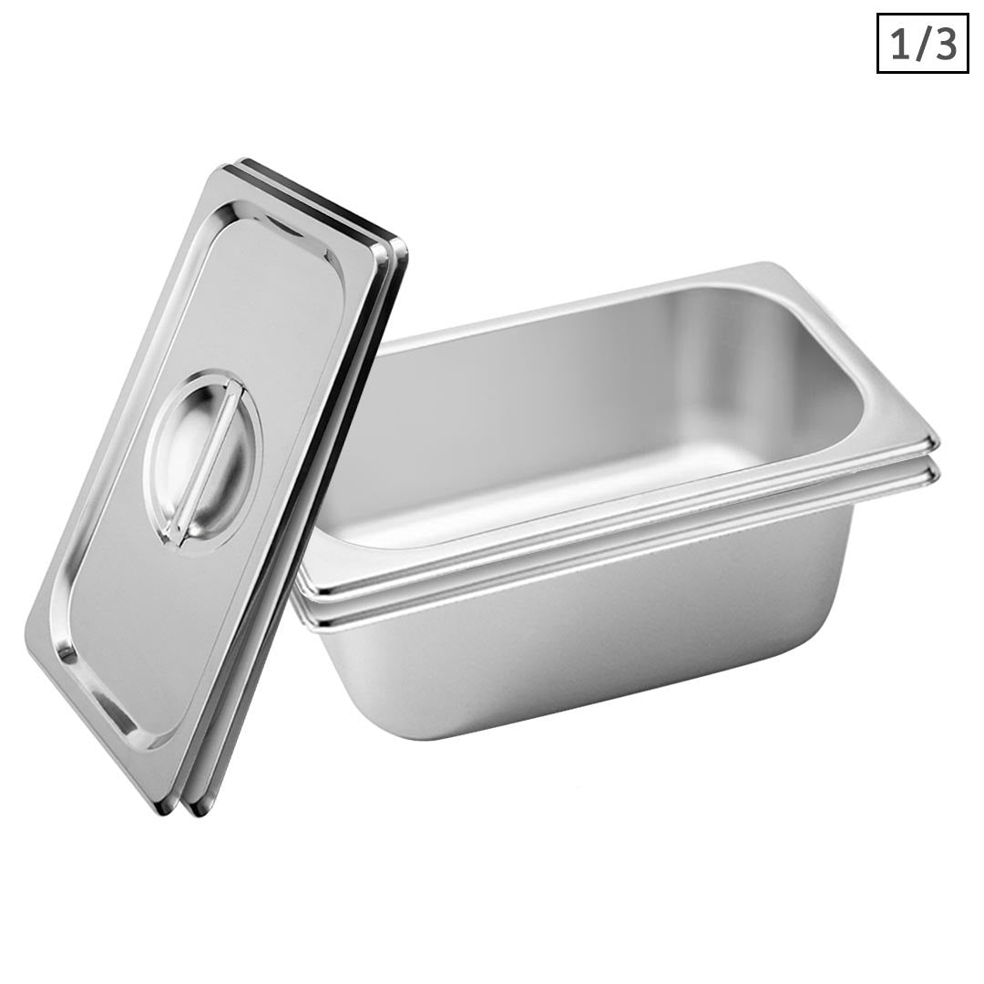 SOGA 2X Gastronorm GN Pan Full Size 1/3 GN Pan 10cm Deep Stainless Steel Tray With Lid - Hospitality Connect