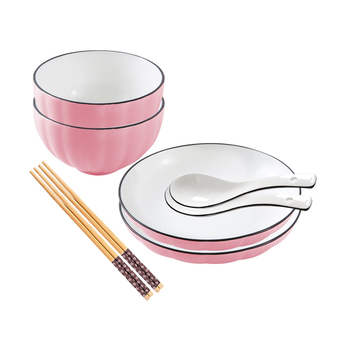 SOGA Pink Japanese Style Ceramic Dinnerware Crockery Soup Bowl Plate Server Kitchen Home Decor Set of 4 - Hospitality Connect